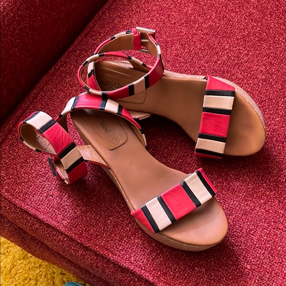See By Chloe Red and Black Sandals